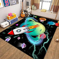 Outer Space Kids Area Rug,3x5ft,Kids Playroom Crawling Mat, Machine Washable, Non-Slip Carpet with Cartoon Planets and Rocket Design, Suitable for Boys' Bedroom, Class, Nursery Decorative Rug