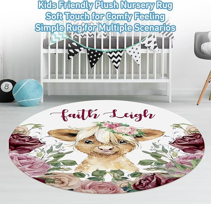 Personalized Baby Crib Bedding Set, Custom Name Blanket with Dotted Backing, 5 Piece Custom Gift Highland Cow Crib Bed Set for Baby Infant Shower Birthday, Floral Crib Bedding Gifts Style06