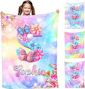 Ship Next Day, Personalized Baby Name Blanket for Girls Boys, Custom Toddler Blankets with Name & Capital Letter Gradient Pattern, Customized Throw Blanket Gifts for Kids Teens on Birthday Christmas