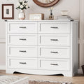 Dresser for Bedroom with 8 Drawers, 54" Wide Wood Chest of Drawers with Deep Drawers & Mental Handle, Modern Dresser TV Stand, Wooden Closet Storage Organizer for Living Room, Hallway, Entryway, White