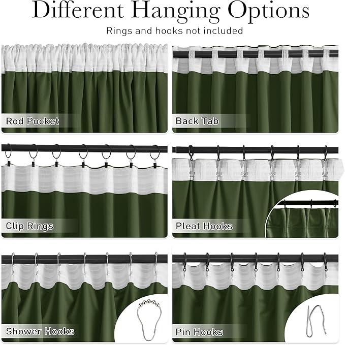 StangH Moss Green Velvet Curtains 120 inches Long, Light Blocking Privacy Sliding Door Covering Christmas Home Decoration Backdrop Curtains, W52 x L120, 2 Panels