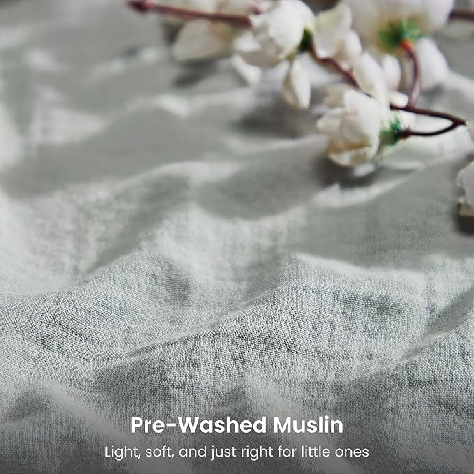 Bioweaves Organic Cotton Muslin Crib Sheet, GOTS Certified Fitted Crib Mattress Sheet, Extra Soft & Breathable for Toddler, Baby Boys & Girls, 52" x 28”, 8 Inch Pocket, Hint of Mint