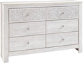 Signature Design by Ashley Paxberry Boho 6 Drawer Dresser, Smooth-gliding Faux Laminate Lined Drawers, Wood, 61.26" W x 15.83" D x 40" H, Whitewash