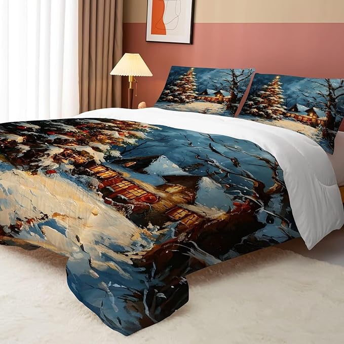 Christmas Comforter Set Queen: Winter Christmas Tree Bedding Sets Festival Gift Quilt for Girls Women Teens Bedroom 1 Comforter & 2 Pillowcases