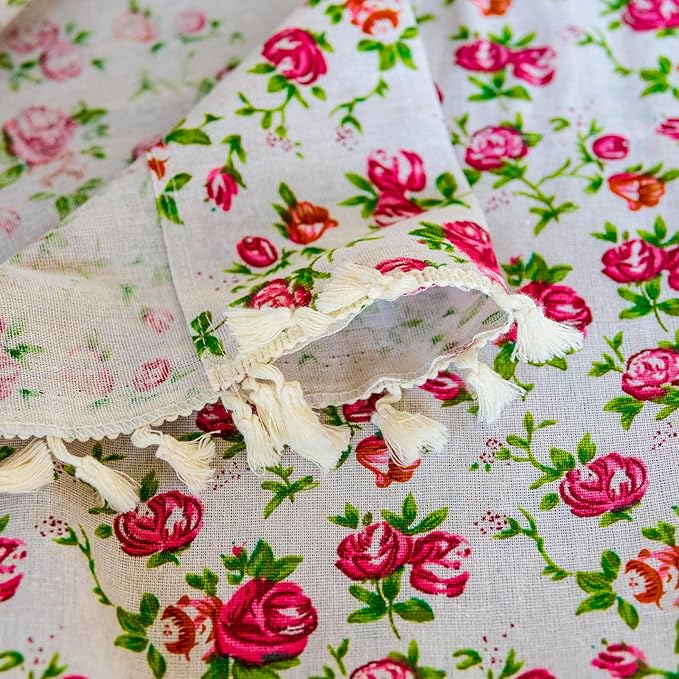 ENJOYBRIDAL Floral 96 Inch Curtains for Living Room Bedroom Drapes Farmhouse Vintage Semi Sheer Long Window Curtains 2 Panel Sets Boho Cute Rustic Dining Room Rod Pocket Window Treatments