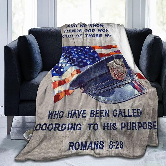 Policeman Blanket Police Officer Throw Blanket Super Soft Flannel Lightweight Fluffy Plush Fuzzy Fleece Police Academy Graduation Blanket Gifts for Man Woman Prayer for Bed Sofa Bedding 60"X80"
