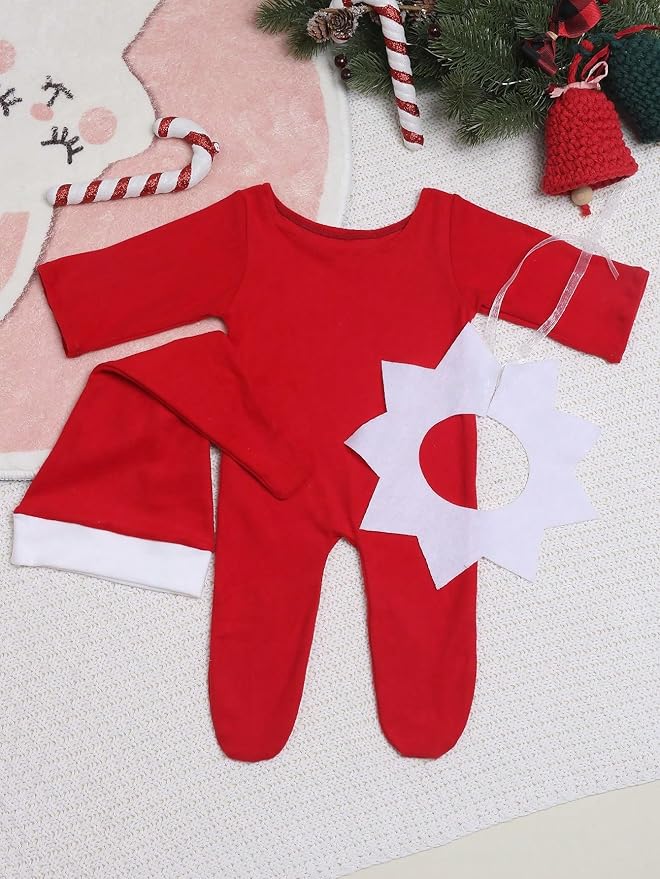 Newborn Christmas Outfit Boy Photography Props Santa Claus Rompers & Hats Set, Baby Boy Christmas Photoshoot Outfits