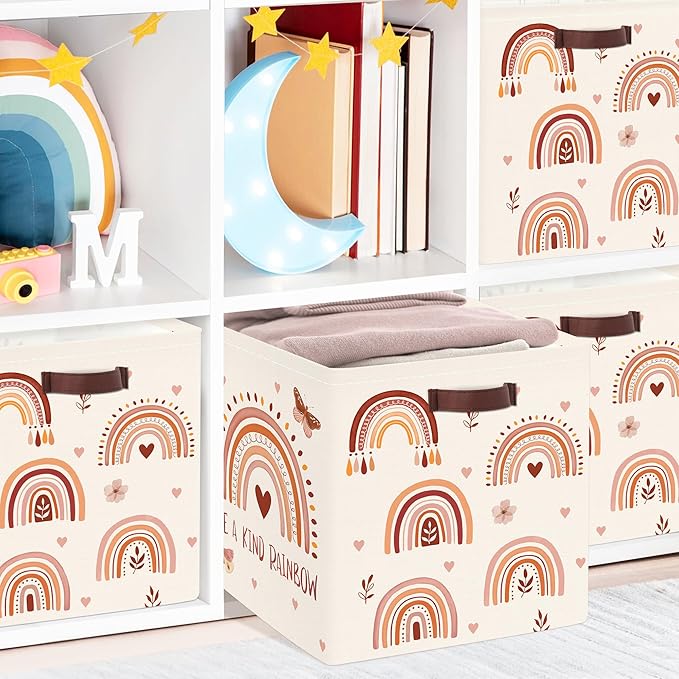 Clastyle Rainbow Kids Storage Cube Organizer Set Boho Closet Clothes Cube Storage Bin Nursery Toddler Toy Box Chest Boys Girls Book Shelf Basket,Butterfly,11.8x11.8x11.8 in