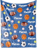 Personalized Ball Blanket with Name for Boys, Custom Name Blanket for Teen Ball, Soft Flannel Ball Blankets Customized Gift for Birthday 50"x60"