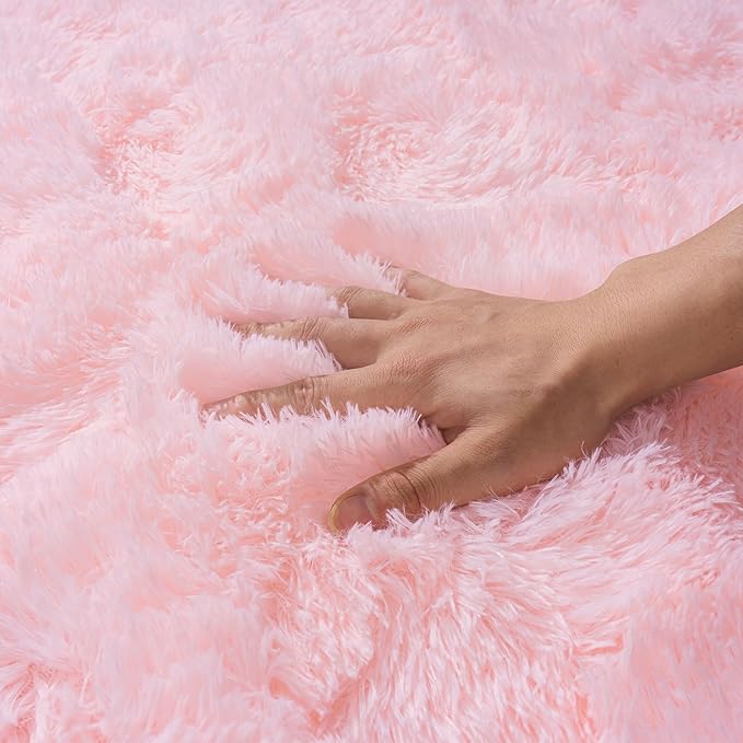 Pink Rug for Living Room, 8x10 Area Rug for Cute Girls Room, Bedside Indoor Floor Fluffy Shag Carpet, Plush Soft Rug for Bedroom Nursery Dorm Home Decor