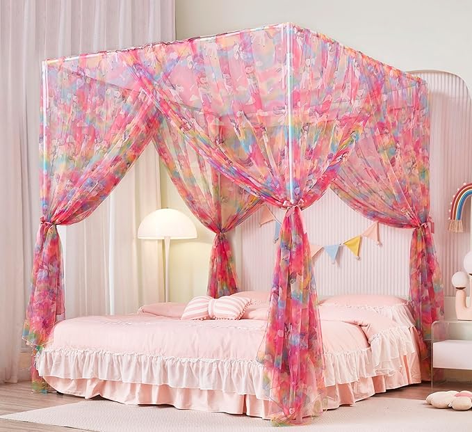 Mengersi Unicorn Bed Canopy for Girls Canopy Bed Curtains with Lights-Canopy for Bed - Bed Netting Canopy for Girls Room Decor,Full Size