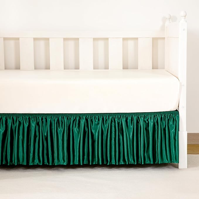 Blackish Green Satin Crib Bed Skirt, 52" x 28" with 14" Drop Silky Soft Baby Crib Skirt for Baby Girls or Boys, Fit for Standard Crib & Toddler Bedding