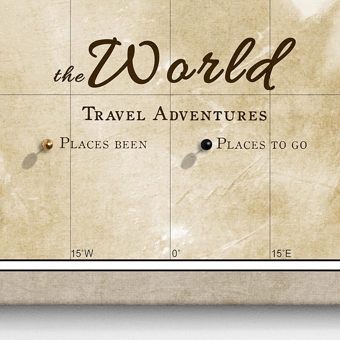 Canvas World Map with Cork Pin Board - English Lettering - Decorative Wall Decoration for All Rooms - Canvas Pictures with World Map Motif (90x60 cm, Pattern 3)