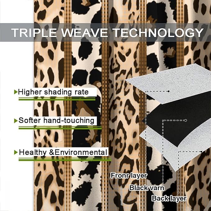 Leopard Curtains, Cheetah Wild Animal Geometric Stripe Wildlife Theme Window Drapes for Bedroom Living Room 42" W X 63" L