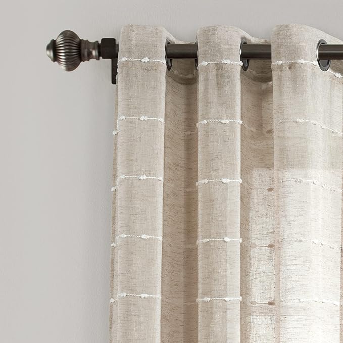 Lush Decor Farmhouse Textured Grommet Sheer Window Curtain Panel Pair, 38"W x 84"L, Neutral