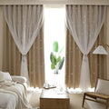 Kinryb Kids Blackout Curtains for Bedroom/Living Room/Classroom, Sheer Overlay 2 Panel Set, Double Layer Curtains with Star Cutout for Kids Room(Each Piece W 70 x L 84 Inches 2 Pcs Beige)