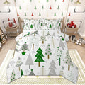 Castle Fairy Xmas Trees Full Size Comforter Set,Merry Christmas Pine Hand Drawn Bedding Comforters Bedroom Collection,Green Plant Snowflakes Winter Bedding Set for Girls Teens