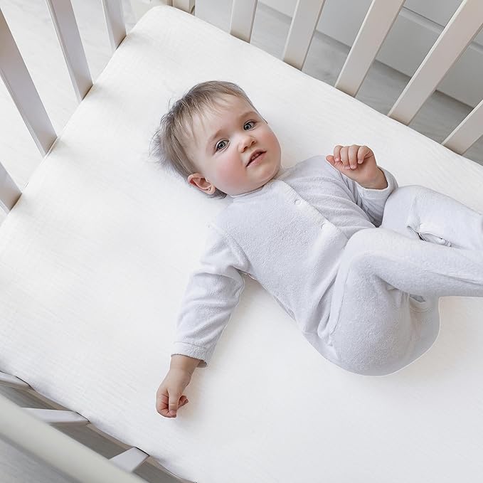 Extra Soft Muslin Fitted Crib Sheets 100% Organic Cotton Baby Crib Sheets for Standard Crib Mattress | 28 X 52 Inches