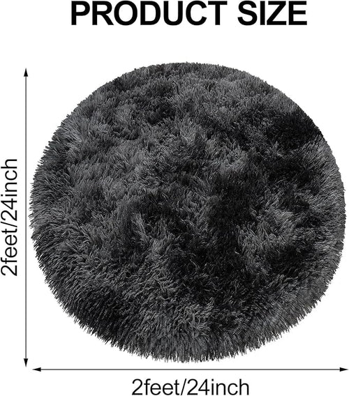 2 ft Small Black and Grey Round Rug for Bedroom,Tie Dyed Soft Shaggy Circle Rug Fluffy Plush Round Carpet for Kids Girls Boys Room Baby Nursery Living Room Playroom Home Décor Washable