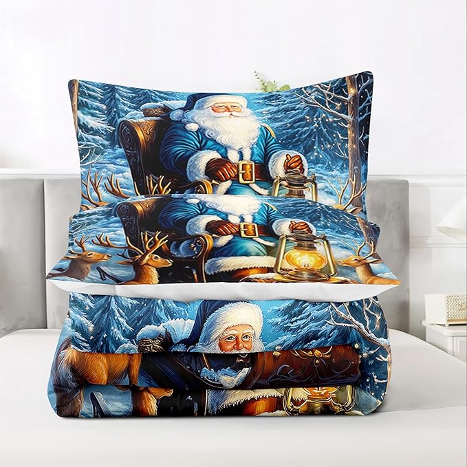 Raphus cucullatus Christmas Bedding King,Christmas Comforter Set,Santa Claus Decor Holiday Bedding Winter Quilt,Santa Claus Comforter Set,Snowflake Navidad Quilt Set,Cute Reindeer Quilt