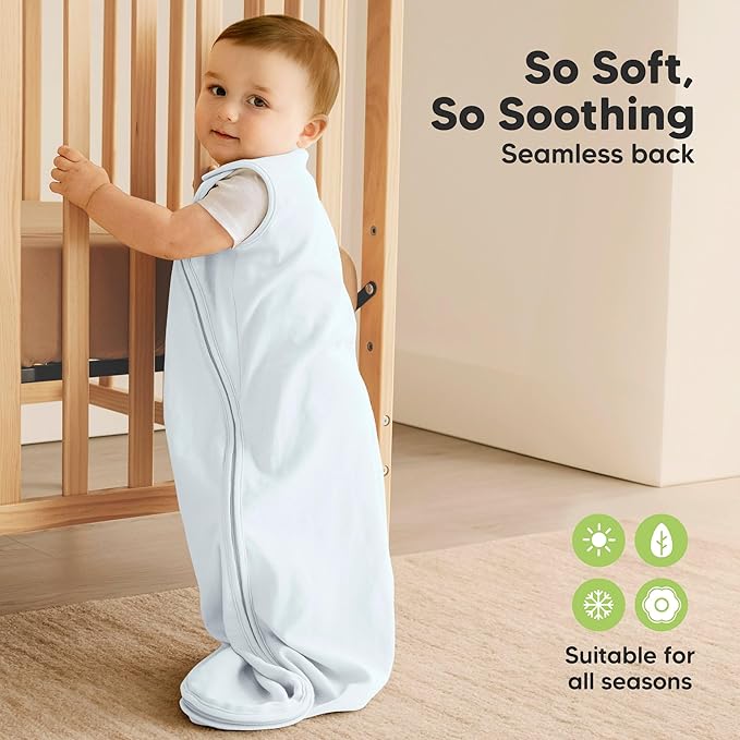 2-Pack Organic Baby Sleep Sacks, 100% Cotton - Soft & Breathable 0.5TOG Baby Wearable Blanket, Toddler Sleeping Sack 0-6 months, Easy to Wear Transitional Swaddles for Newborns, Infants (Glacier, S)