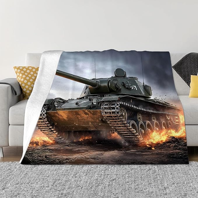Tijuboni Military Tank Throw Blanket Army Gifts for Boys Men Girls Women Kids Adults Soft Flannel Fleece Blanket for Couch Sofa Bed Home Decor 50"x60"