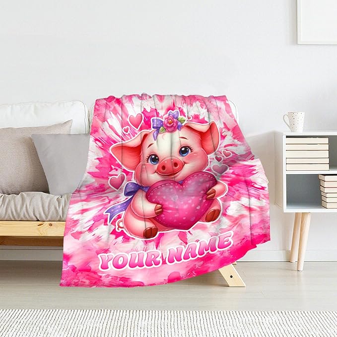 Personalized Girls Blanket for Pig - 50" x 60" Inches Pig Throw Blankets for Teens - Cozy Fuzzy Plush Throw Decor for Couch, Sofa & Travel