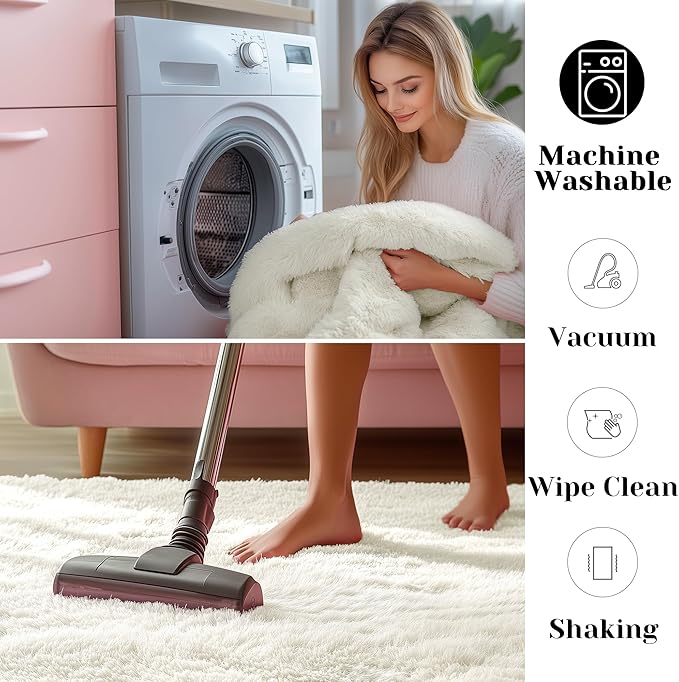 ONASAR Cream White Area Rugs for Bedroom Living Room, Washable Fluffy 4x6 Indoor Bedside Floor Throw Rug, Soft Plush Shaggy Carpet for Nursery Kids Girls Boys Teen Dorm Home Office Decor Aesthetic