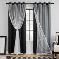 XiDi Black Curtains for Bedroom 63 Inches Long Hollow Star Curtains Blackout Modern Luxury Unicorn Decor for Kids Girls Room Black Out Drapes for Living Room 2 Panels 34x63