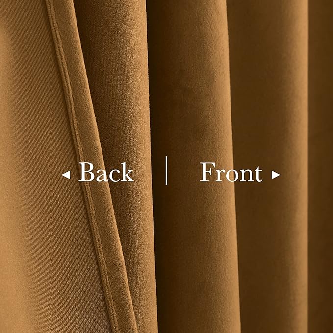 StangH Velvet Curtains 84 inches - Gold Brown Blackout Thermal Insulated Window Drapes for Living Room, Back Tab Luxury Home Decor Curtains for Bedroom Sliding Door, W52 x L84, 2 Panels