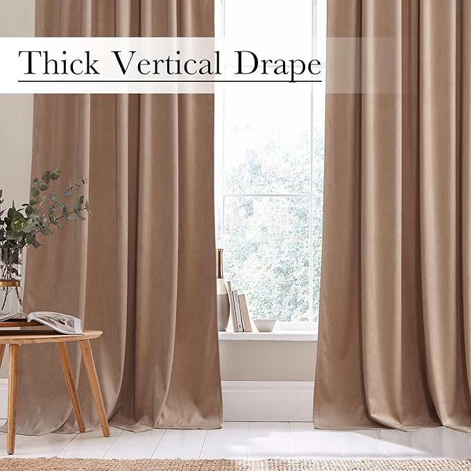 StangH Blush Beige Velvet Curtains 94 inches Long Back Tab Soft Thermal Insulated Room Darkening Window Drapes Home Decor for Bedroom Living Room, W52 x L94, 2 Panels