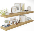Vivelove 12 Inch Deep Floating Shelves 48 inch Long, 2 Inch Thick Wall Shelves with Invisible Brackets, Shelf for Bedroom Bathroom Living Room Kitchen Office Home Decor, Modern Shelf Set of 2, Oak