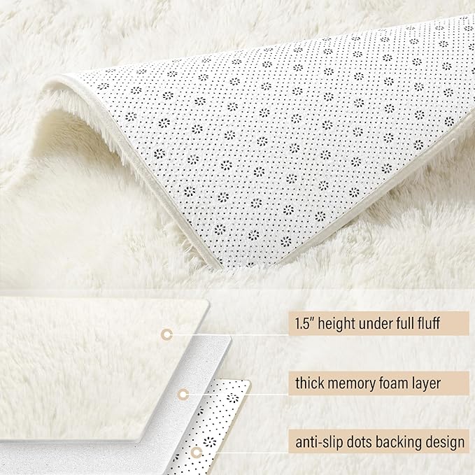 BENRON Soft Runner Rugs for Bedroom 2x10, Washable Long Runners for Hallway Entryway Kitchen Dorm, Fluffy Throw Rug for Kids Girls Room Decor Photo Prop, Cream White