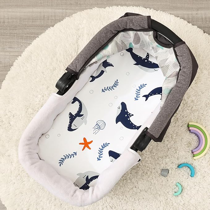 PHF 3 Pack Soft Bassinet Sheets, Shark Breathable Comfy Cradle Sheets for Baby Boys Girls Neutral, No Slip Universal Fit for Most Cradle and Bassinet Mattress, Shark