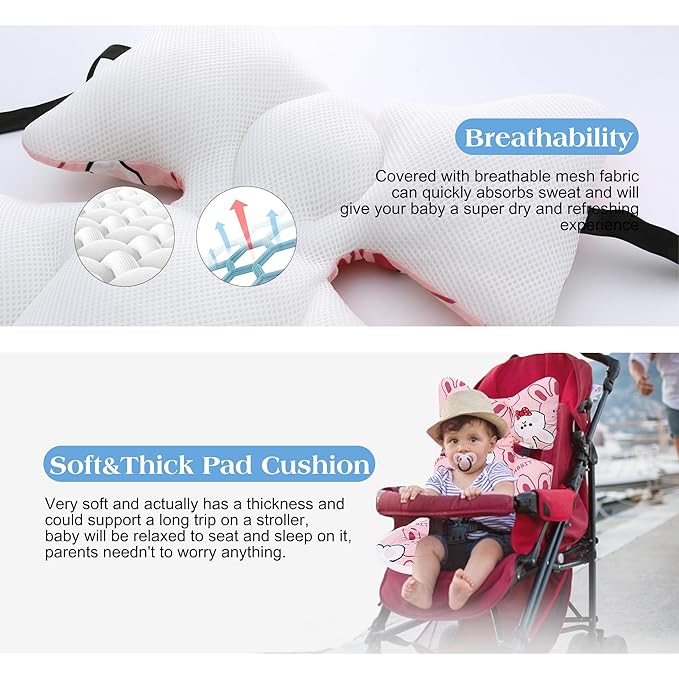 Baby Seat Pad Liner for Stroller–Soft and Breathable，3D Air Mesh Cotton Universal Baby Stroller Cushion(Pink Rabbit)