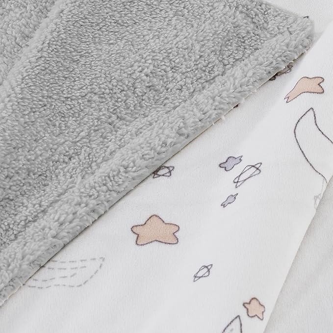 CREVENT 2Pcs 30''X40'' Cute Cozy Fluffy Warm Baby Blankets for Infants Toddlers' Bedding Crib Cot Stroller - Grey Cloud + Minky Night