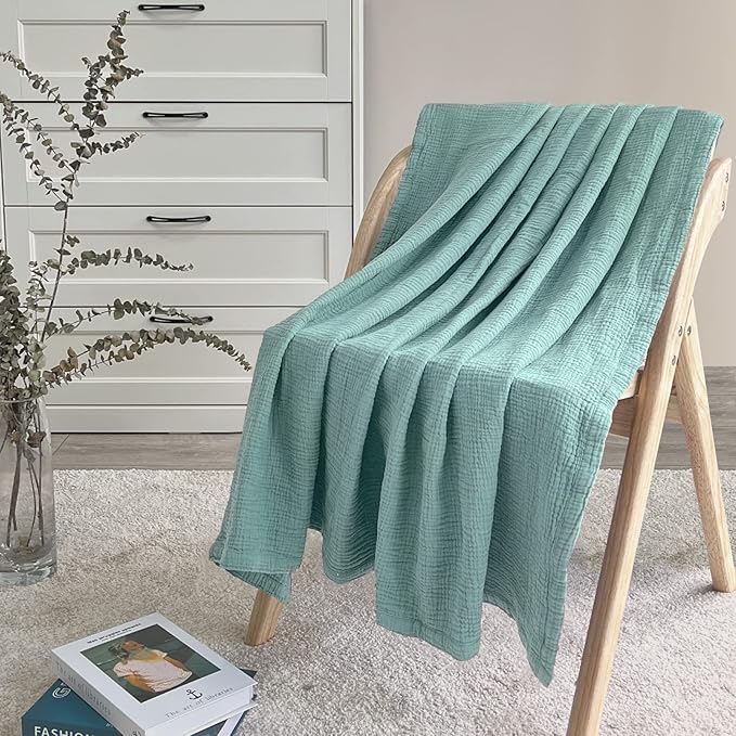 lulumoon Muslin Baby Blanket Quilt - Crib Blanket for Toddlers 47"× 47" Sage