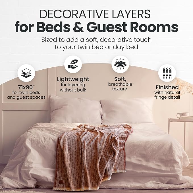 Gold Case Throw Blanket for Bed - 100% Recycled Turkish Cotton Blanket - Retro Lightweight Soft Throw Blankets for Bed & Living Room - Twin Size Cozy Blankets - 71x90 - Grey