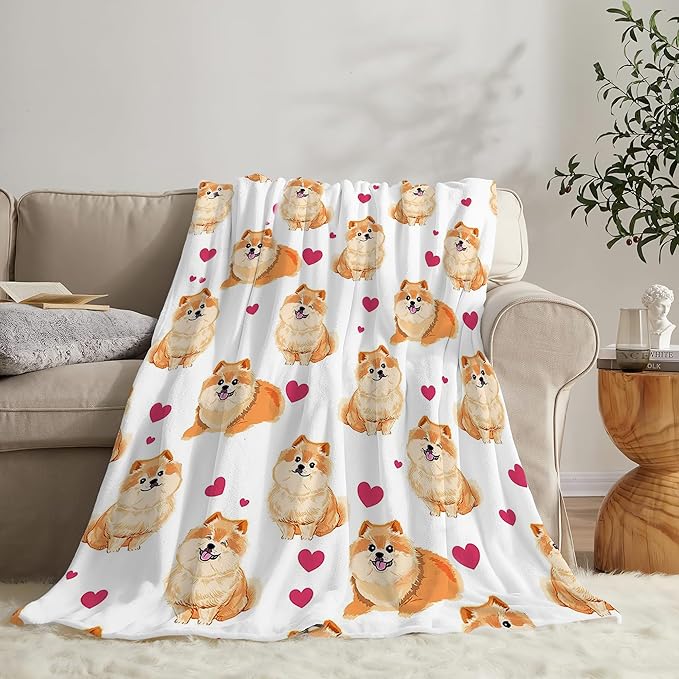 Pomeranian Gifts and Decor - Cute Dog Throw Blanket for Girls, Women, Kids, Adults - Soft, Warm, Cozy Fleece Blanket for Couch, Sofa, Bed - 50"x40"