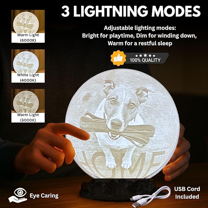 Personalized Pet Moon Lamp with Custom Photo & Text - Custom Pet Memorial Gift - Sympathy Gifts for Loss of Beloved Dog - Cat Night Light - Dog Loss Gift - Cat Memorial Lamp