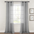 Lush Decor Farmhouse Textured Grommet Sheer Window Curtain Panel Pair, 38"W x 120"L, Dark Gray