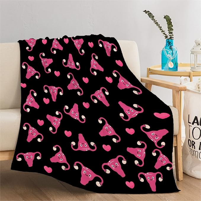 Thuswarm Cute Uterus Heart Flannel Throw Blanket Warm Cozy Soft Funny Print Blankets for Bed Couch Sofa Room Decoration Gifts 60"×50" Medium for Teen