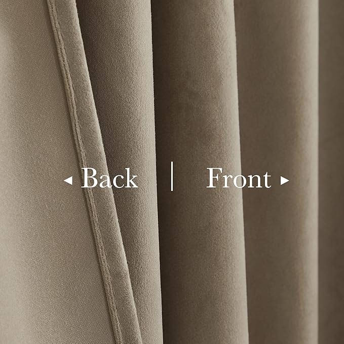 StangH Luxury Camel Beige Velvet Curtains 96 inches Long - Super Soft Velvet Drapes Heat & Light Blocking Thermal Insulated Window Treatment for Bedroom/Sliding Glass Door, W52 x L96, 2 Panels