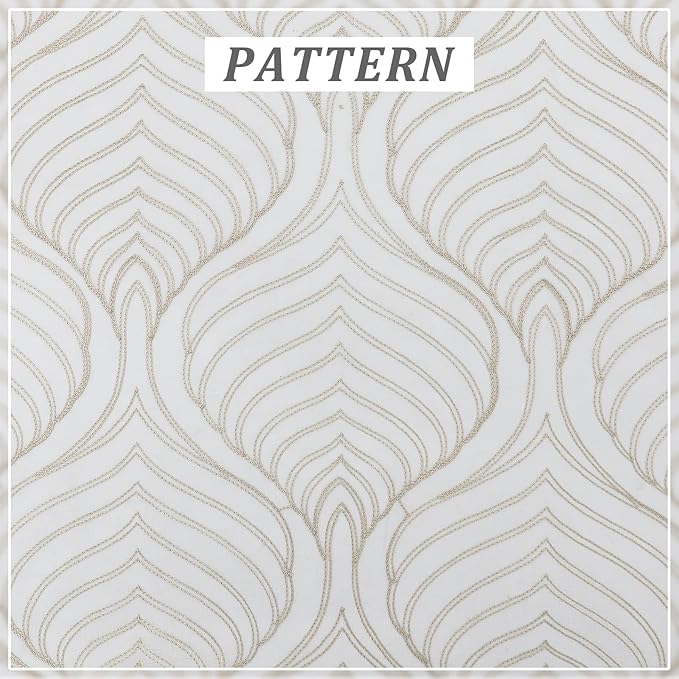 VISIONTEX Sheer Curtains 72 Inches Long 2 Panels Set Taupe Moroccan Embroidery Texture Geometric Rod Pocket Ivory White Voile Tulle Semi Window Treatment Pair for Bedroom Living Room 54 x 72 Inches