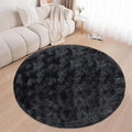 6 ft Round Fluffy Large Black Rug for bedroom,Tie Dyed Furry Round Carpet Non Slip Fuzzy Shaggy Plush Circle Big Area Rug for living room Room Nursery Room Playroom Kids Room Home Decor Washable