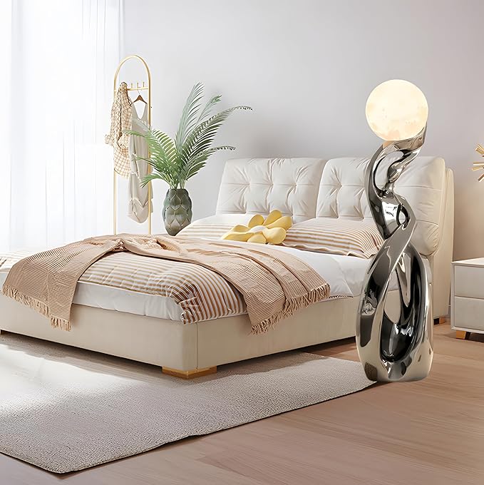 Bofea-Smoky Color Floor Lights,3D Moon Lamp with 9.44 Inch Resin Base,Mood Lighting with Touch Control Brightness for Home Decor, Bedroom Lighting