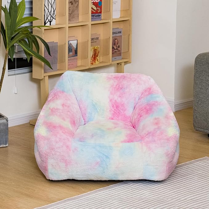 Bean Bag Chairs for Kids, 27" Modern Rainbow Colors Beanbag Sofa with Sponge Filling & Comfy Soft Faux Fur, Kids Teens Bean Bags Chair Sofa for Bedroom, Living Room (Colorful)