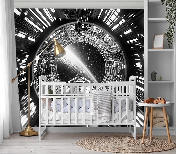 XMPMBM-Capsule Space backsplash Large Decorative Wallpaper Starship Nursery Room Boys Bedroom Bathroom Wall Mural- W 154" X H 105"（112 Square Foot）