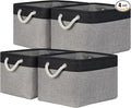 Temary Fabric Storage Baskets 4Pack Storage Bins Decorative Basket for Gift, Clothes Bin with Rope Handle, Rectangle Baskets for Storage, Blankets(Black&Gray,15x11x9.5 inch)