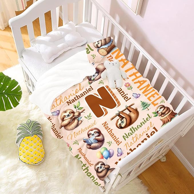Personalized Custom Sloth Preschool Blanket Gifts for Baby Toddler Kids Boys Girls - Customized Sloth Super Soft Lightweight Flannel Sheets Decor for Crib Nap Couch - 30"x40" for Baby/Pets